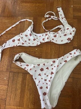 Zaful White Bikini with Rust Floral Print